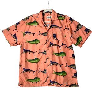 UZZI‎ Amphibious Outfitters Ocean Fish Button Up Shirt Men Medium Hawaiian Beach